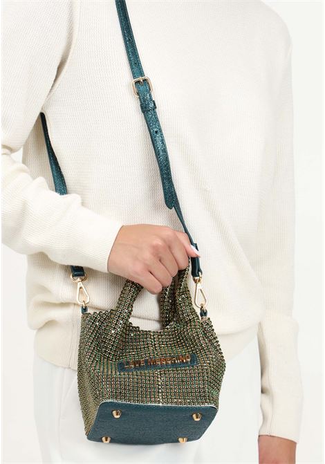 Borsa a mano verde smeraldo da donna tempestata di strass e logo LOVE MOSCHINO | JC4044PP1LLP181A